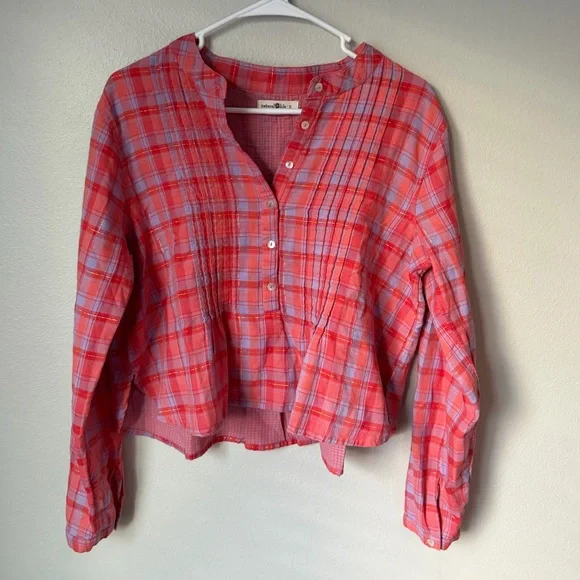 Natural Life Montana Cotton Gauze Top - Pink Lavender Plaid - Women’s Small Boho - Picture 2 of 6